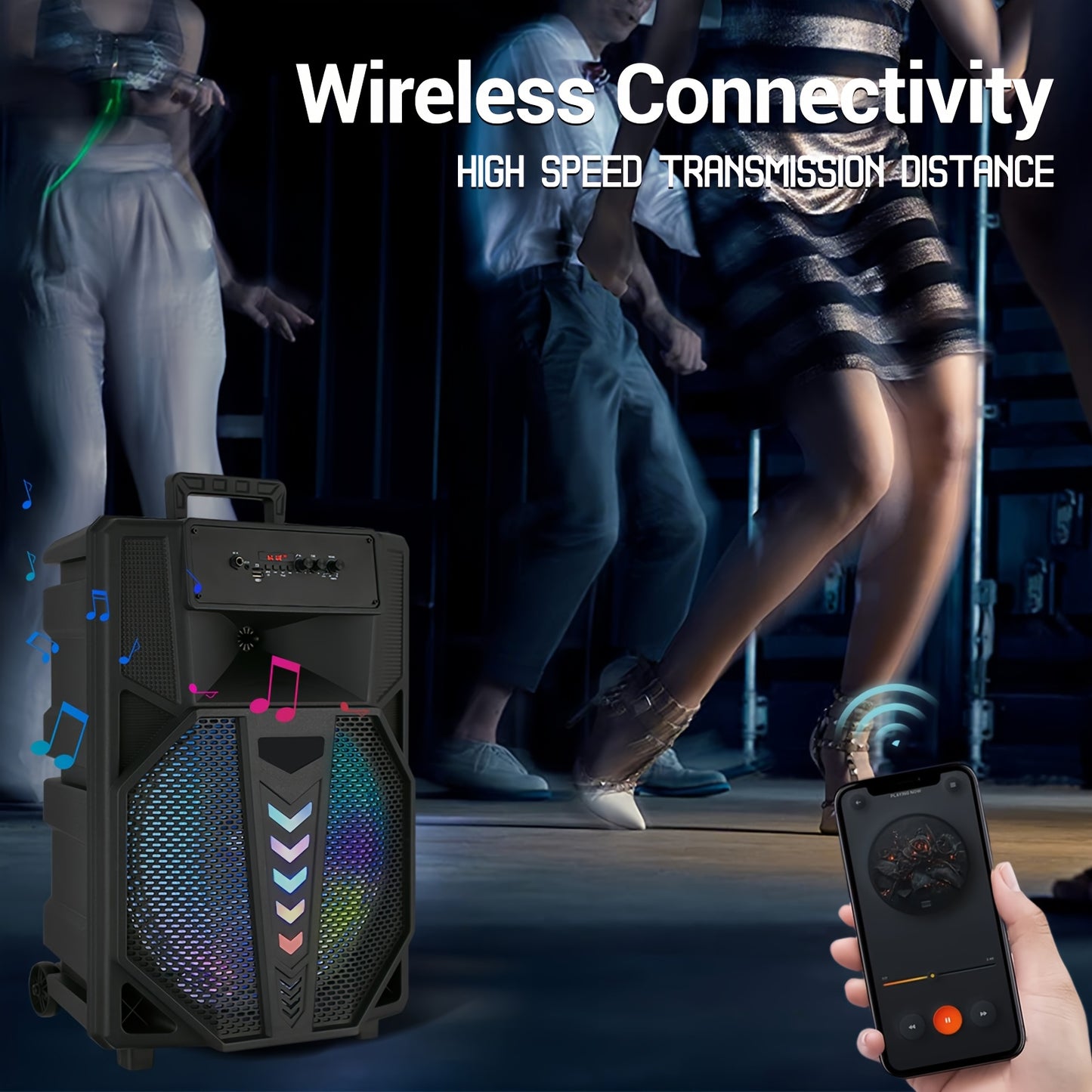 10000W Portable Wireless PA Speaker System - with Single 15 Inch Subwoofer, Outdoor Karaoke Machine W/ Microphone And Stand, DJ Lights, Support for USB/TF/AUX/FM/TWS, Rolling Wheels, for Party And Church