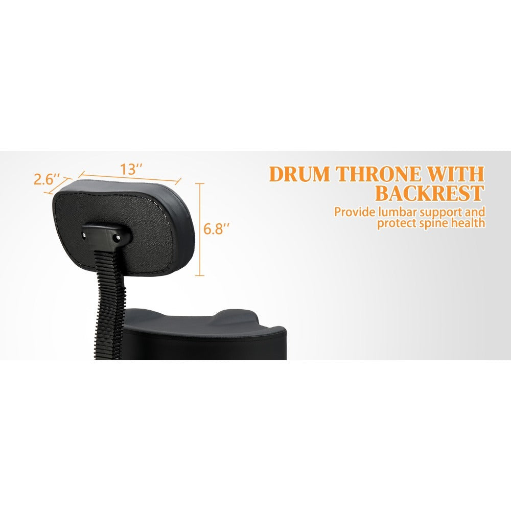 Hydraulic Drum Throne with Backrest, Adjustable Saddle Seat for Drummers