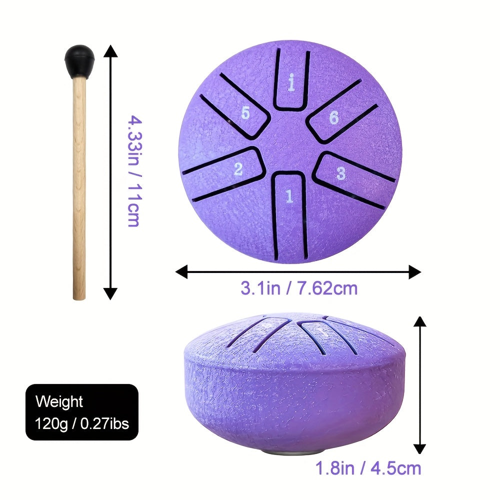 3-inch 6-tone Steel Tongue Drum, 6-inch 8-tone Hollow Drum Iron Drum, 6-inch 11-tone Outdoor Rain Drum, Percussion Instrument, with Travel Bag, Music Book, Drumsticks And Stand