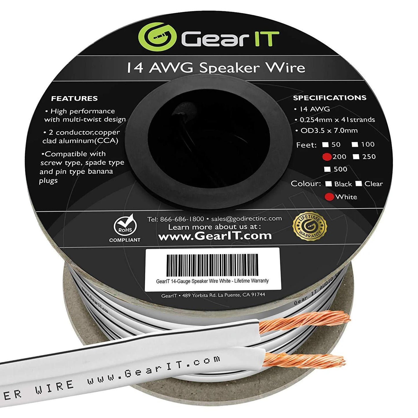 GEARit 14 Gauge Speaker Wire CCA - Copper Clad Aluminum - Home Theater, Car Speakers & More