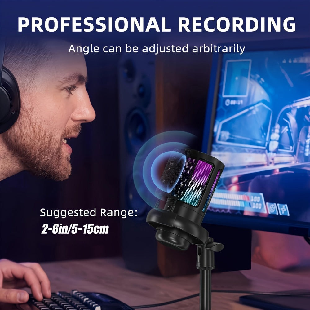 Recording Microphone, USB, RGB, USB-C, Computers, Ideal for Recording and Streaming