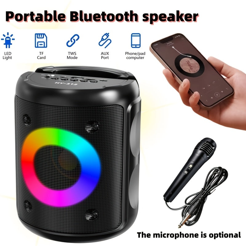 HY-312 Portable Karaoke System, Portable Speaker, Stereo Speaker, Subwoofer, Outdoor Wireless Speaker, Party Disco Light, TWS, TF, AUX, MIC, Microphone Selectable, Holiday Gift