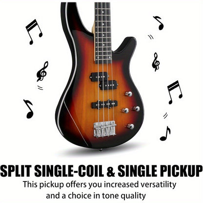 Electric Bass Guitar, Full Size, Complete, Beginner, Set for Lessons and Practice