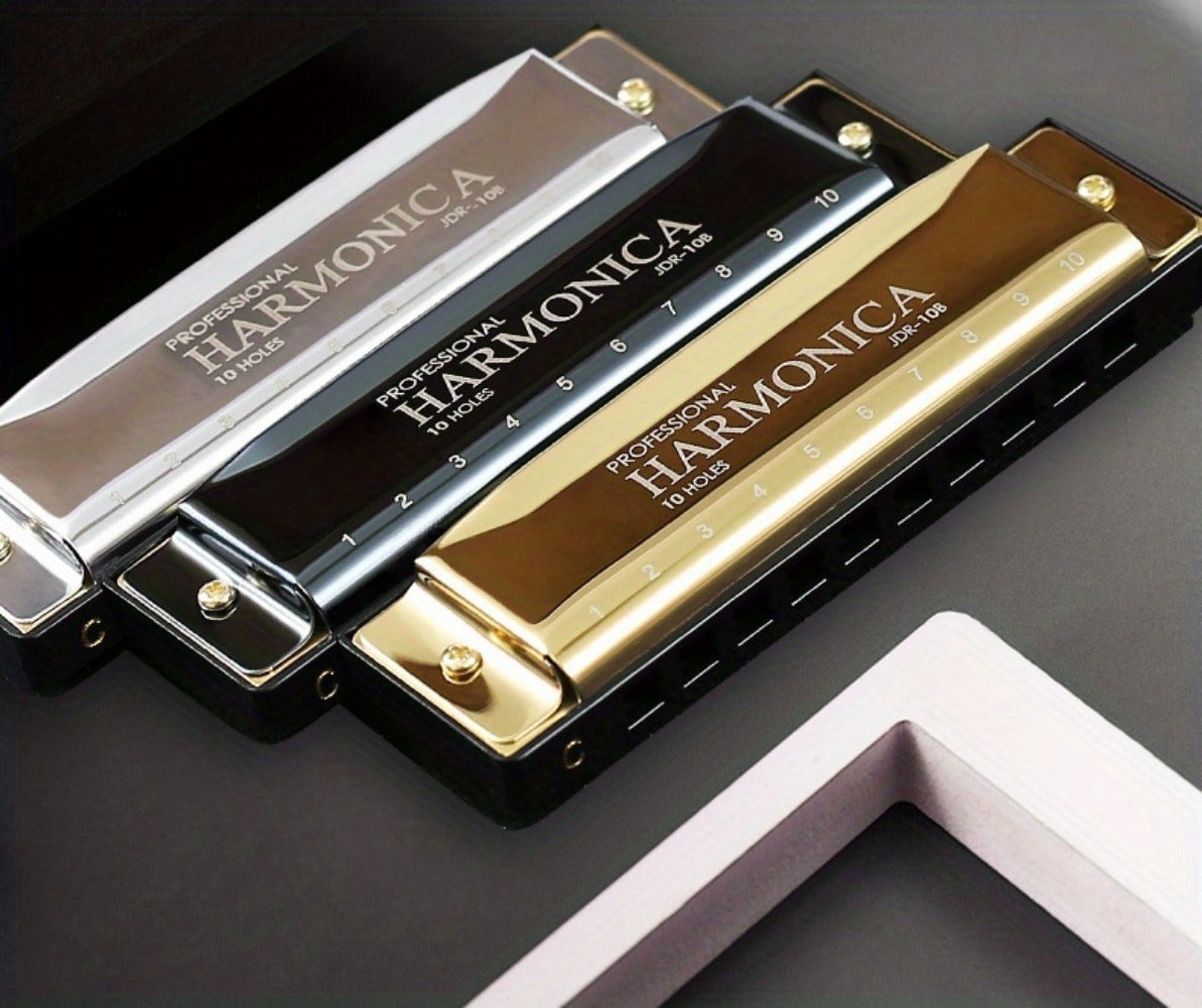 Blues Harmonica, Golden, Professional, Hole, C-Key for Blues Practice