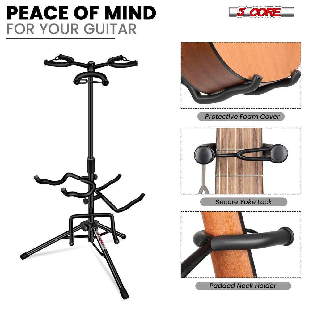 Guitar Stand, Foldable, Adjustable, Core, Triple for Holding And Displaying Guitars