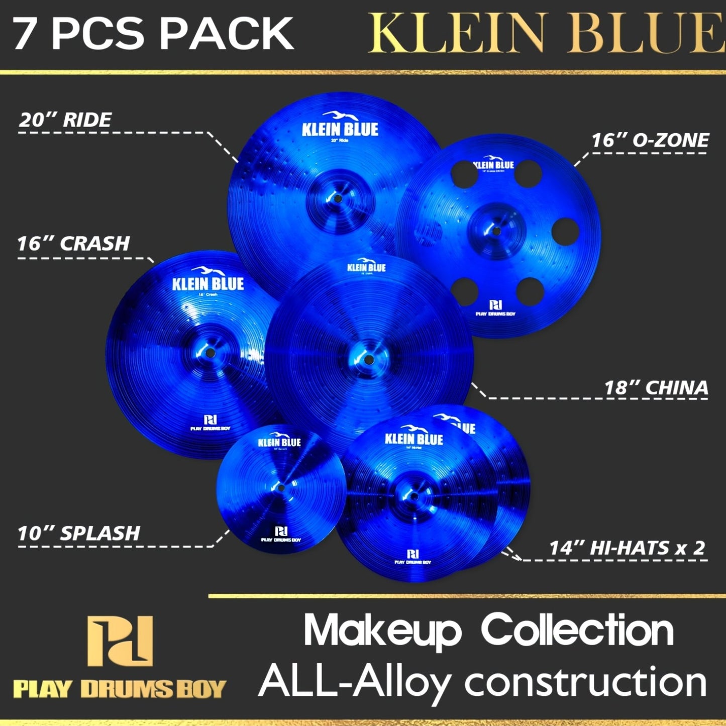 PD Factory Wholesale Premium Alloy Cymbal Set, Blue/Red/Black, 7pcs Cymbal Pack, Holiday Gift