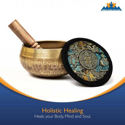 Tibetan Singing Bowl Set 4 inch with Holy Mantra and Sacred Third Eye Symbol from Nepal~ Antique design suitable for Yoga, Meditation, Sound Healing & Chakra Balancing~