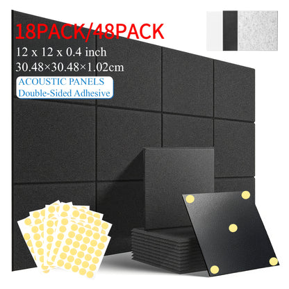 12X12 Inch Square Acoustic Wall Panels (18/48 Packs) - Self-Adhesive High Density Soundproof Foam Panels, Fireproof & Fade-Resistant, Multi-Color Design for Home Theater/Studio/Office/Bedroom