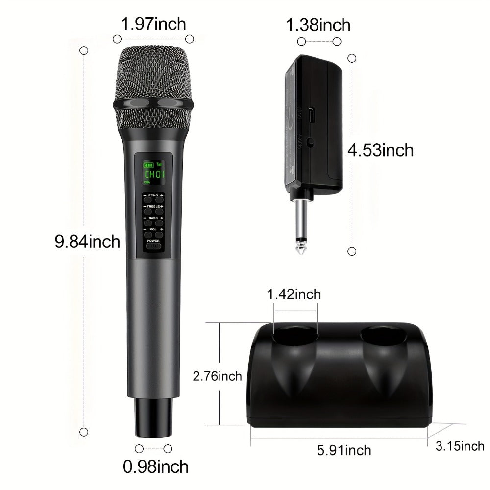 Portable PA Speaker, Dark Gray, Wireless, Dynamic, Dual, Microphones for Parties