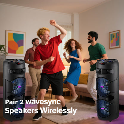 Portable Wireless PA Speaker System - Built-In Rechargeable 1800Mah Battery Outdoor Wireless Party Speaker Portable PA System W/ Subwoofer, Wired Microphone, Party Lights, USB/AUX/FM Radio DJ