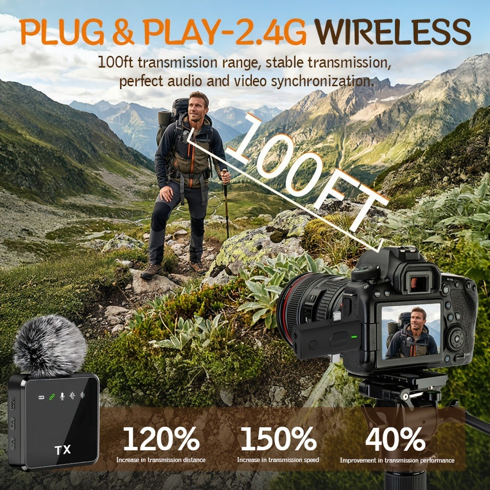 Recording Microphone, Wireless, 328ft, 3-in-1, Mini for Recording and Streaming