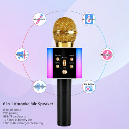 Wireless Karaoke Microphone Speaker with LED Lights And Fun Voice Changer - Portable Singing Mic for Outdoor Parties And Family Gatherings, Stereo Home Karaoke for Travel, Car, And Camping - Fun Summer Party Accessory, Birthday Gift
