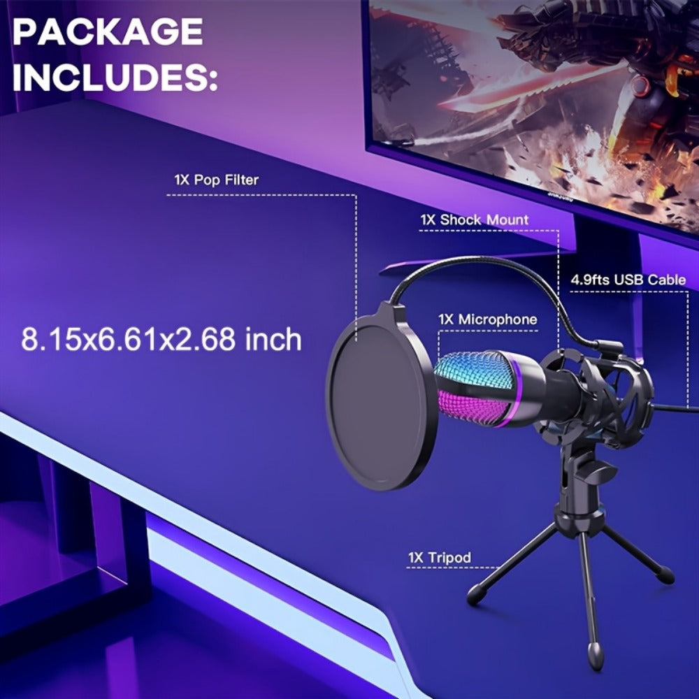 Recording Microphone, RGB, Condenser, All-in-one, Gaming for Recording and Streaming