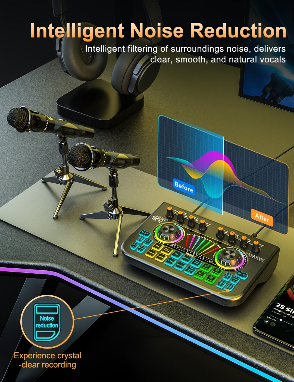 Portable Karaoke System, 36V, USB, Rechargeable, Professional, Podcast for Parties