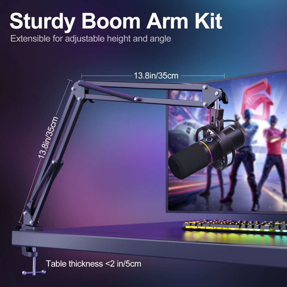 XLR and USB Dynamic Microphone Kit with Noise Control and Boom Arm