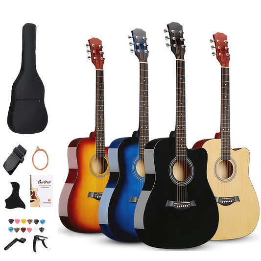 This Is a Comprehensive Acoustic Guitar Designed for Novice Players, Measuring 41 Inches. It Is Ideal for Those Starting Out And Comes with Essential Additions Like Guitar Strings, a Carrying Bag, a Pick