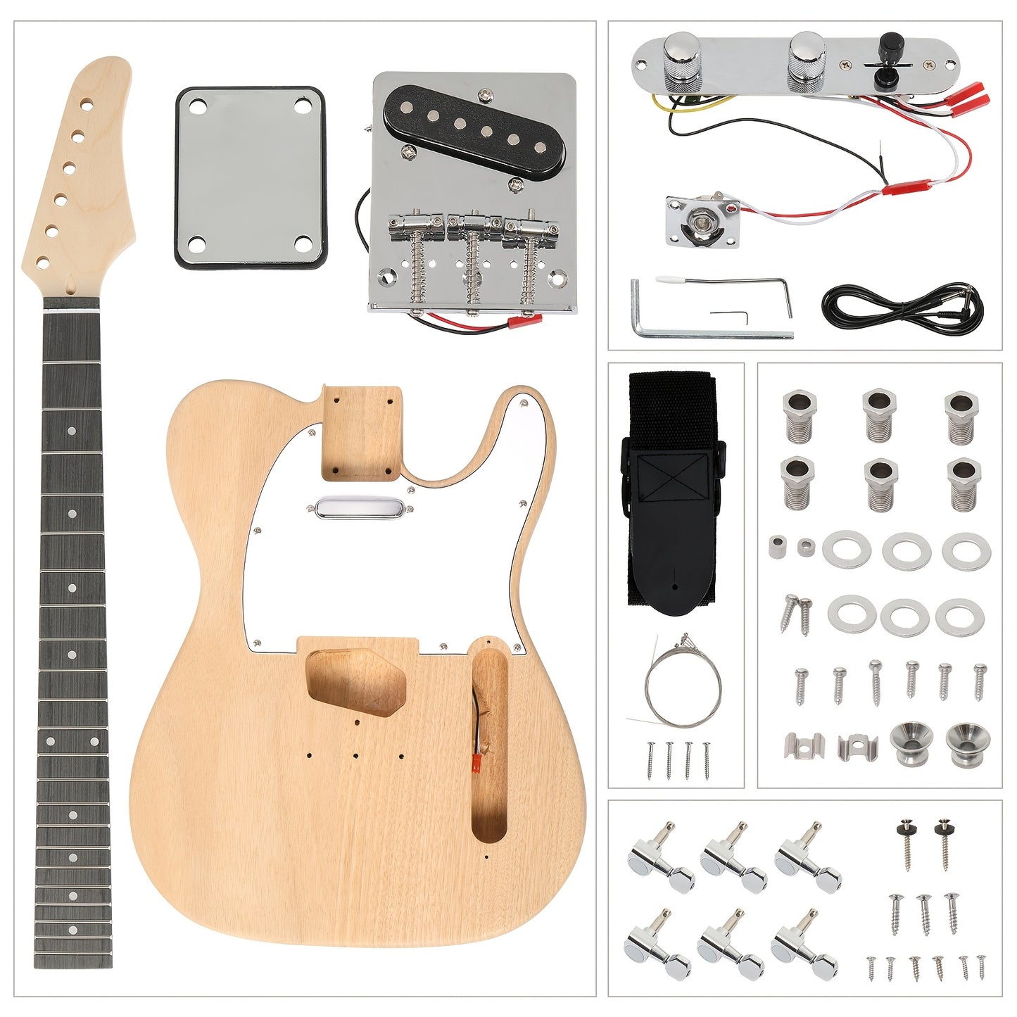 DIY Mahogany Body Electric Guitar, Including Body + Neck + Pickup + Hardware, Handmade Assembly Kit, Christmas Gift, Adult Practice for Beginners