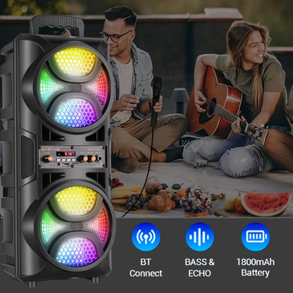 2500W Portable Wireless PA Speaker System - Double 3'' Subwoofer, Wireless 33ft Outdoor Speaker, Big Loud Large Speaker, Party Lights, USB, Radio, Stereo Sound, for Home, Party, Travel, Christmas