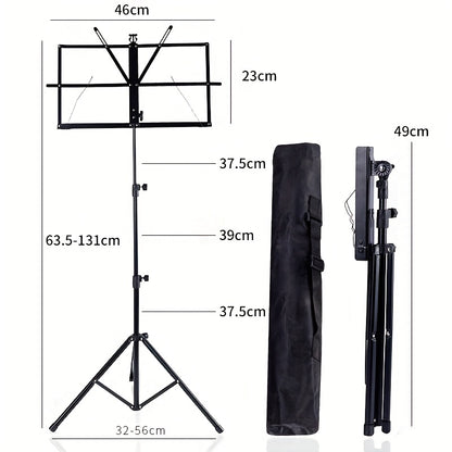2-in-1 Portable Folding Music Stand & Desktop Book Holder - Dual-Use Sheet Music Stand with Clip Holder & Carrying Bag Suitable for Musicians, Teachers, Students, for,, Concerts, Travel - Lightweight Compact for Sheet Music