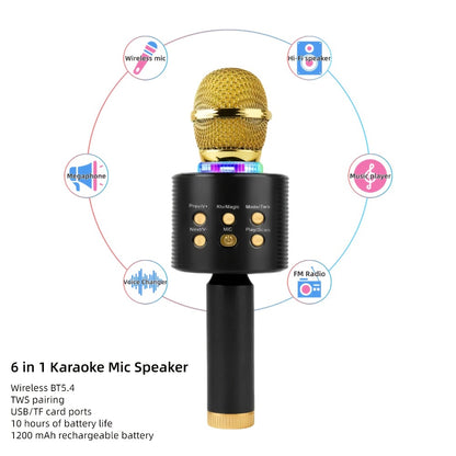 6-in-1 Wireless Karaoke Microphone Speaker with LED Lights and TWS