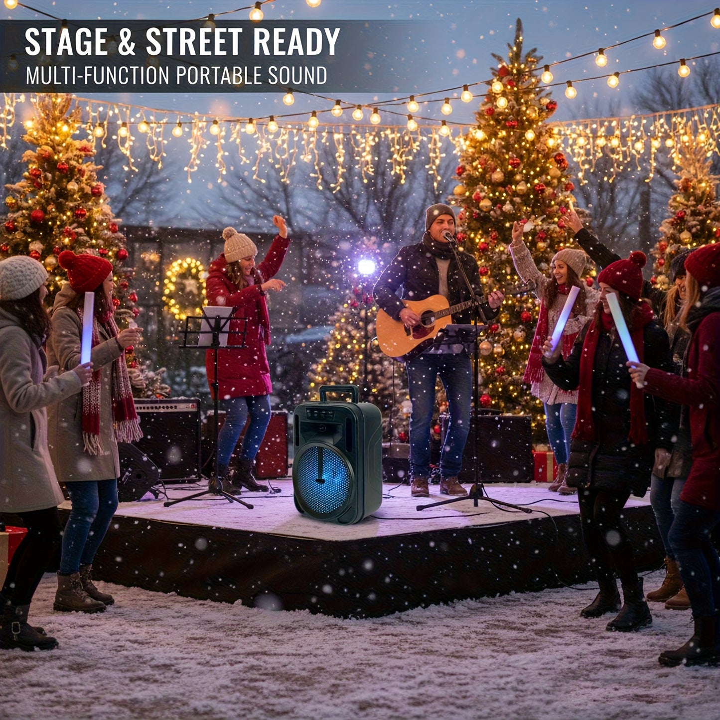 4000W Rechargeable Outdoor Bluetooth Speaker Portable PA System W/ 6.5" Subwoofer, Party Lights USB/TF/FM/TWS, FM Radio, Perfect for Thanksgiving & Christmas Party