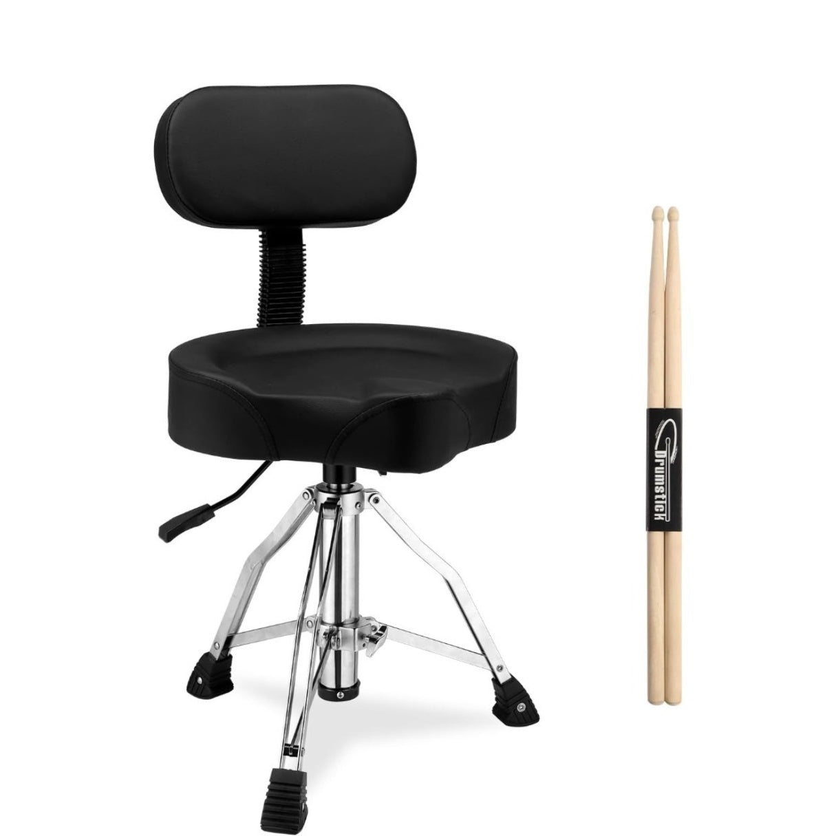 Drum Throne with Backrest, Oversized Motorcycle Shape Seat Height Adjustable Drum Stool Heavy Duty Chair with Drum Sticks for Adult Drummers, Extra Large