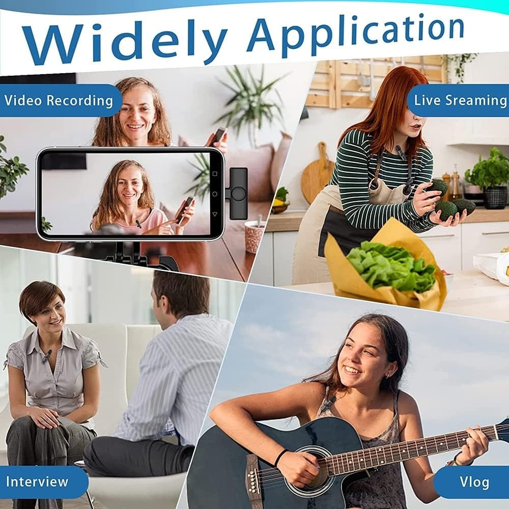 Recording Microphone, Wireless, USB-C, 2pcs, Lavalier for Recording and Streaming
