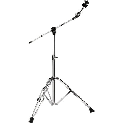 Adjustable Cymbal Stand with Drum Sticks Holder | High Boom and Straight Combo, Double Braced Legs with Rubber Feet, Floor Mount, Silvery Grey, KEERPUSI