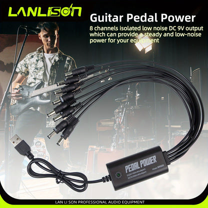 Lanlison Guitar Pedal Power Supply - 8-Port Isolated DC Outputs, USB Charging Adapter for Effects & Accessories, Power Supply for Guitar Pedal
