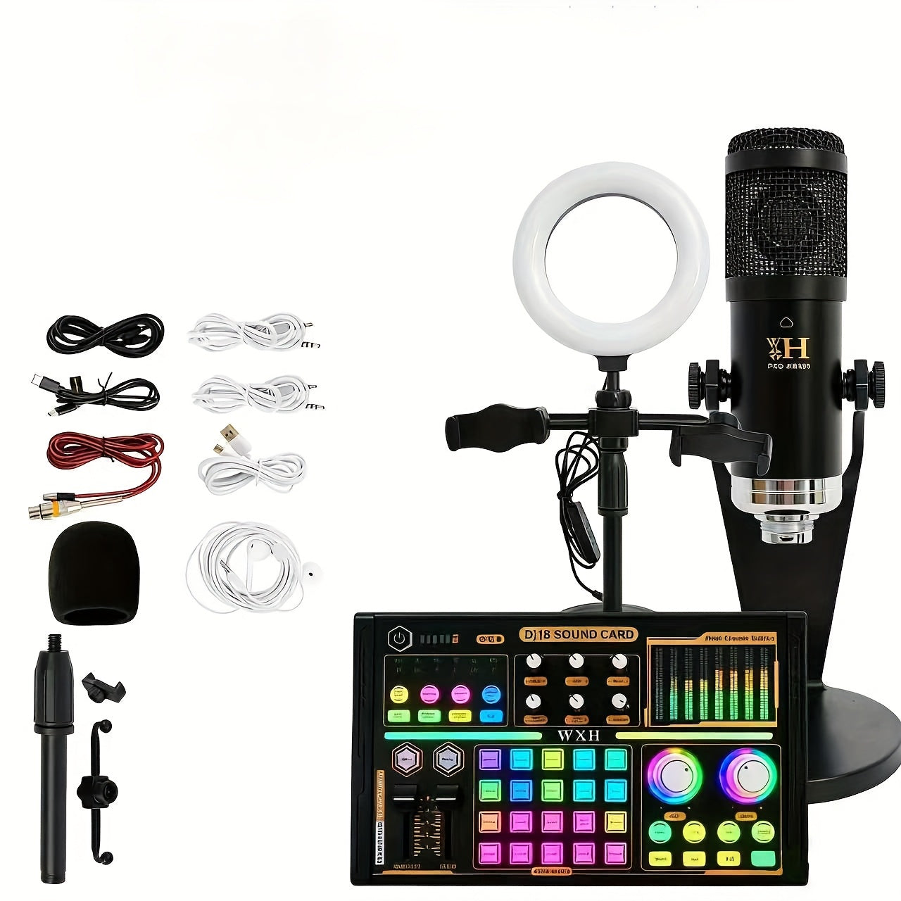 Podcast Microphone Bundle, BM-800Condenser Mic with Live Sound Card KitPodcast Equipment Bundle with Voice Changerand Mixer Functions for Pc Smartphone StudioRecording & Broadcasting