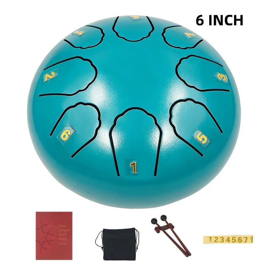 6/8- Inch Steel Tongue Drum - 8/11 Notes Hand Drum, Rain Drum with Carry Bag, Mallets, Music Book. Portable Musical Instrument for Yoga, Meditation, Gift, Indoor, Outdoor