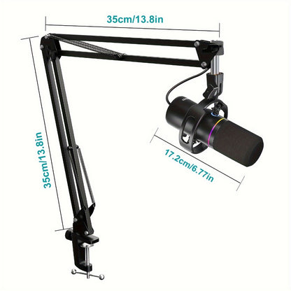 XLR and USB Dynamic Microphone Kit with RGB, Software and Boom Arm