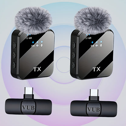 Professional Wireless Lavalier Microphone with Intelligent Noise Cancellation, Omnidirectional Condenser Microphone, And Windproof Pom-Pom. 2-In-1 Wireless Lavalier Microphone for Recording Content, Including Live Broadcasts, Interviews