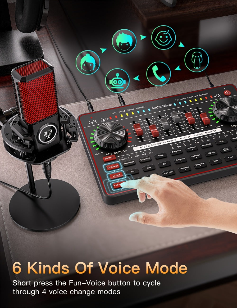 USB Audio Interface, Cardioid, USB, Rechargeable, Professional, Mixer for Recording