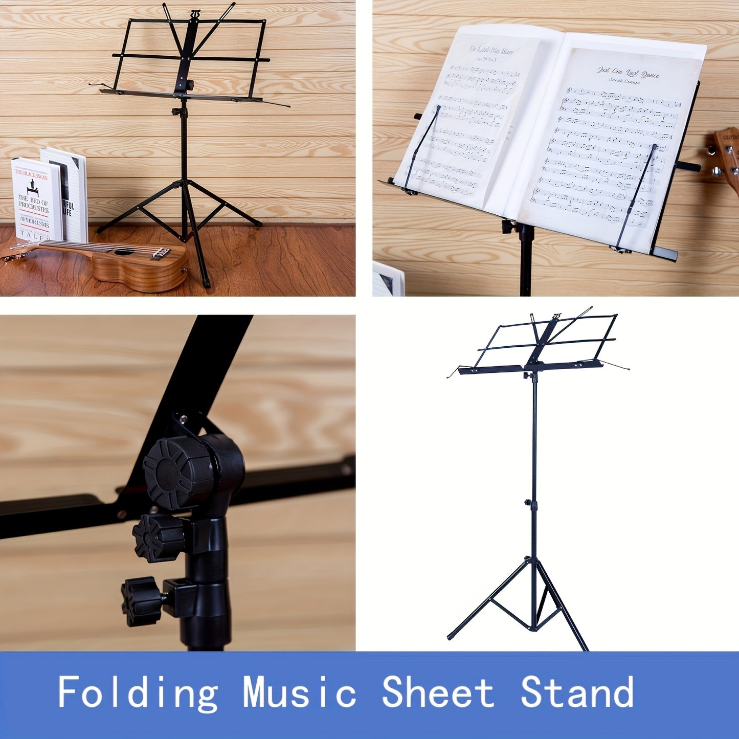 2-in-1 Portable Folding Music Stand & Desktop Book Holder - Dual-Use Sheet Music Stand with Clip Holder & Carrying Bag Suitable for Musicians, Teachers, Students, for,, Concerts, Travel - Lightweight Compact for Sheet Music