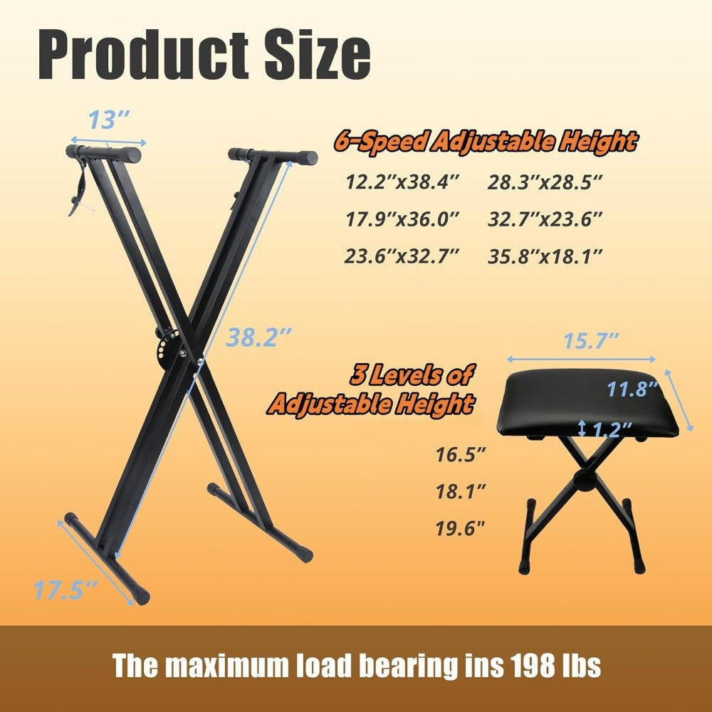 Single Tube Double Tube X-Shaped Keyboard Stand + Piano Bench Sete Straps for 49 61 76 88 Keys