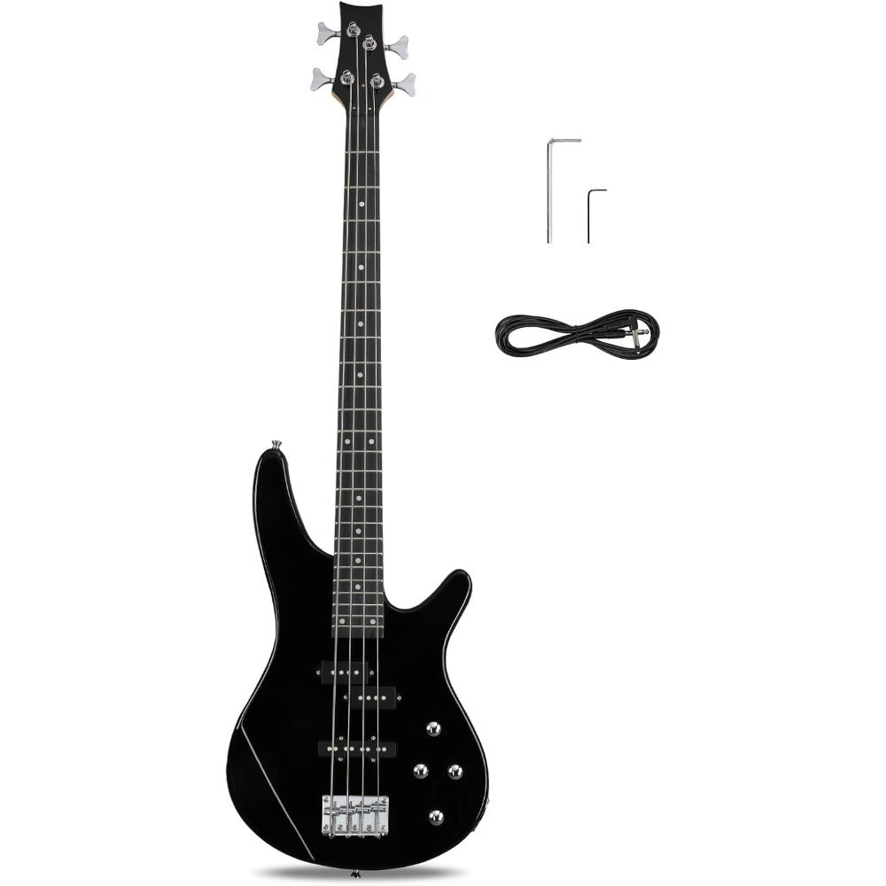 Complete Beginner Set for a Full-Size Right-Handed Electric Bass Guitar with a Rosewood Fingerboard, Including a Cable And Wrench Tool