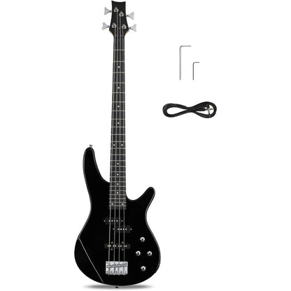 Complete Beginner Set for a Full-Size Right-Handed Electric Bass Guitar with a Rosewood Fingerboard, Including a Cable And Wrench Tool
