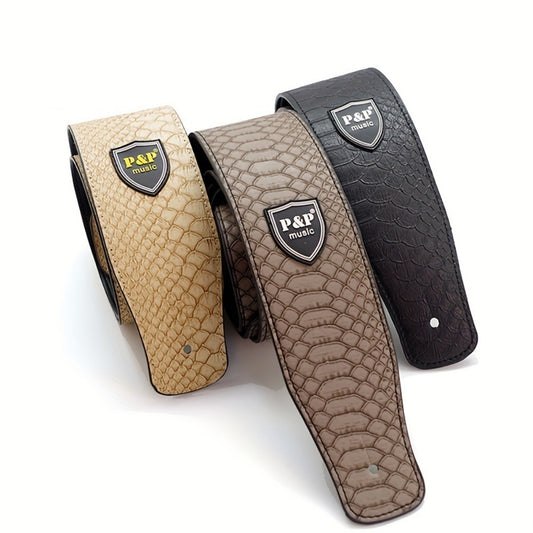 Genuine PU Leather Guitar Strap Compatible for Classical, Bass, Acoustic/ Guitars - Adjustable Soft Strap with Embroidered Belt Loop (Grey////) - Music Accessory for Guitarists