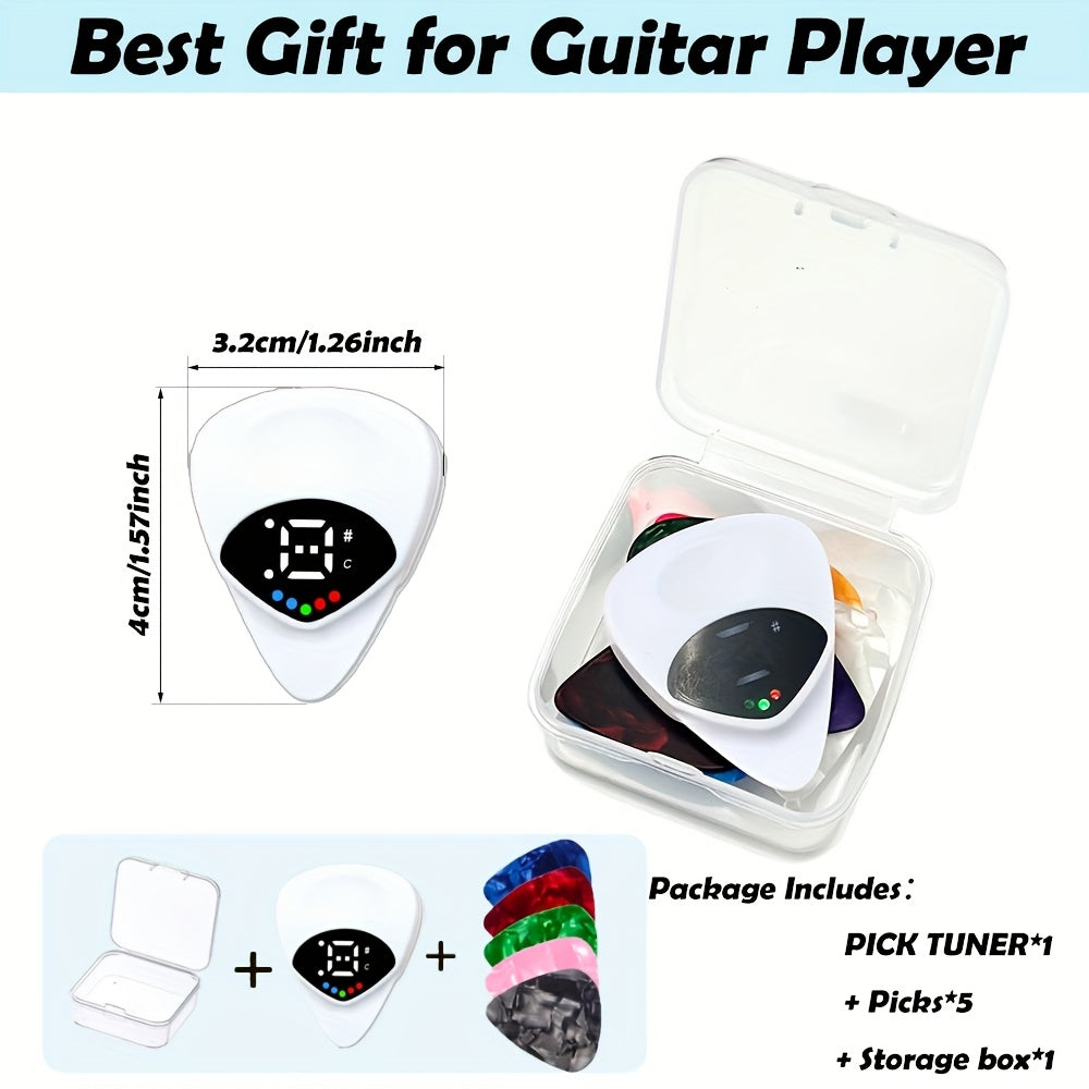 2in 1 Pick Tuner Set-Include Pick Tuner*1+Picks*5+Storage Box*1- Gitar Picks-Guitar Tuner on - Use for Guitar Bass Violin Ukulele