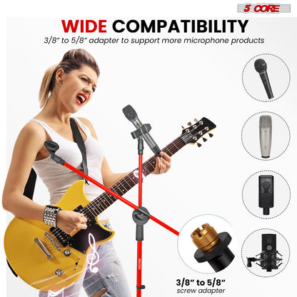 5 Core Microphone Stand Floor 2 Mic Clips Universal Height Adjustable 63" Dual Tripod Mic Stands w Telescoping Boom Arm Foldable Portable