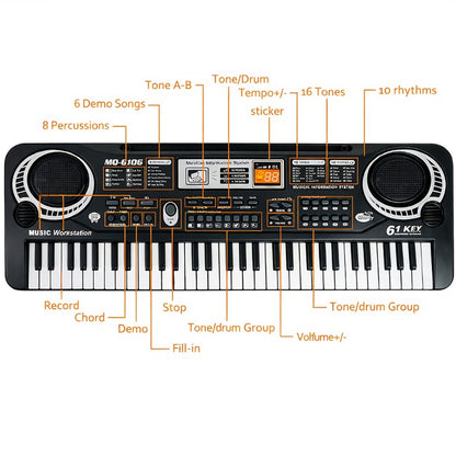 Portable Electronic Keyboard, I4250US, USB, Portable, 61-Key, Piano, Mic for Beginner