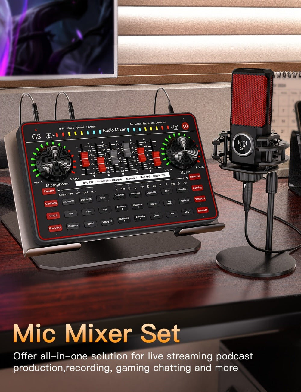 USB Audio Interface, Cardioid, USB, Rechargeable, Professional, Mixer for Recording