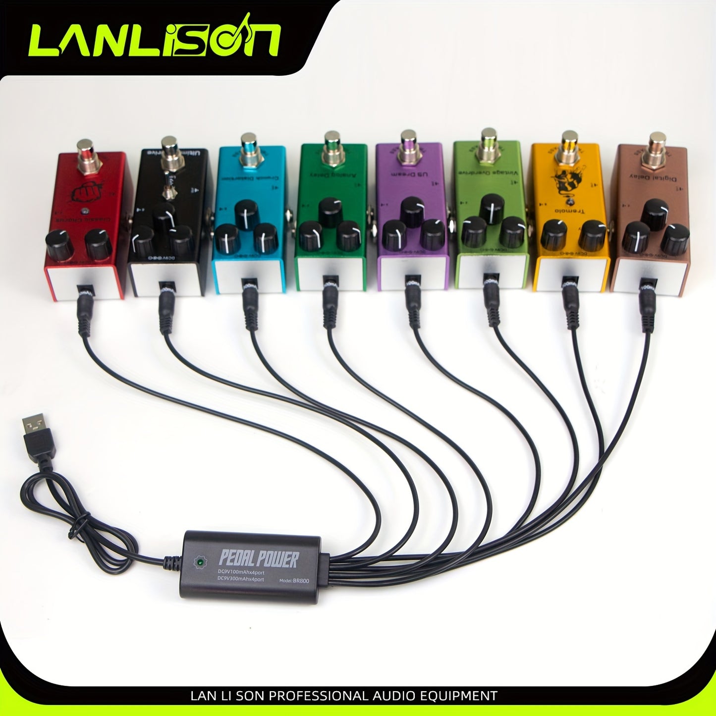 Lanlison Guitar Pedal Power Supply - 8-Port Isolated DC Outputs, USB Charging Adapter for Effects & Accessories, Power Supply for Guitar Pedal