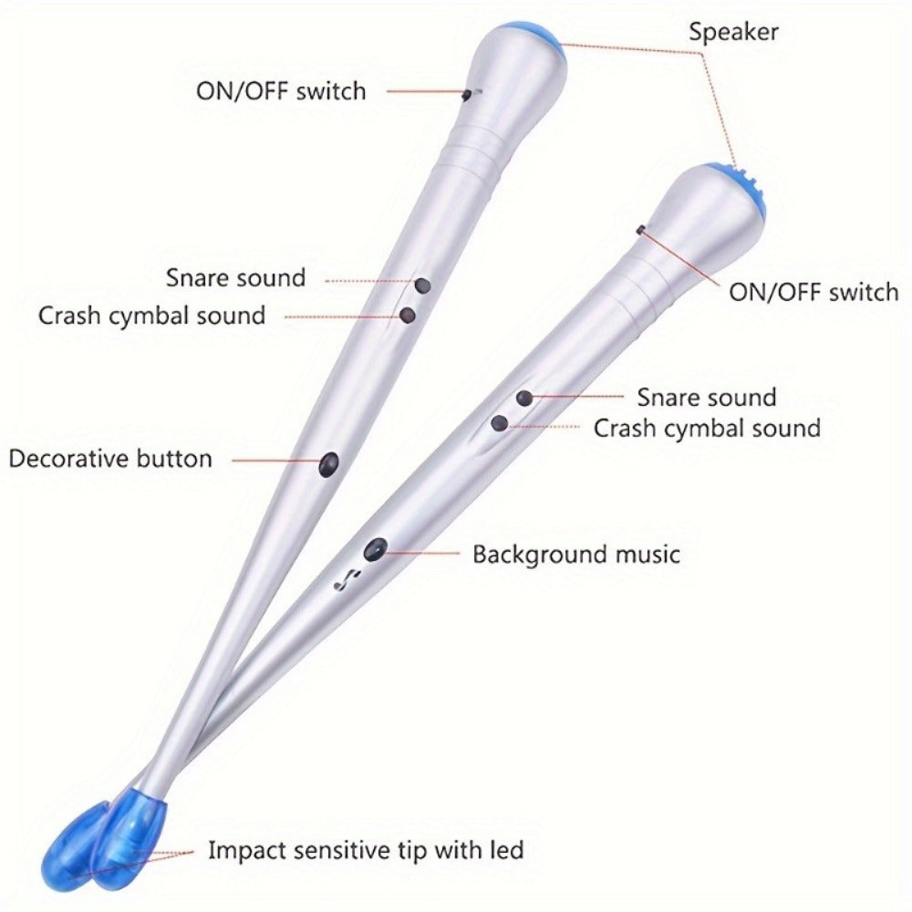 Electronic Air Drumsticks with Sound, LED Tips and Volume Control