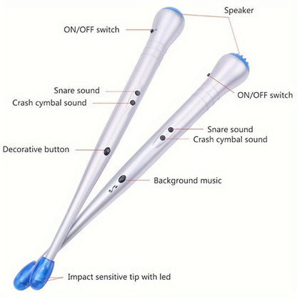 Electronic Air Drumsticks with Sound, LED Tips and Volume Control