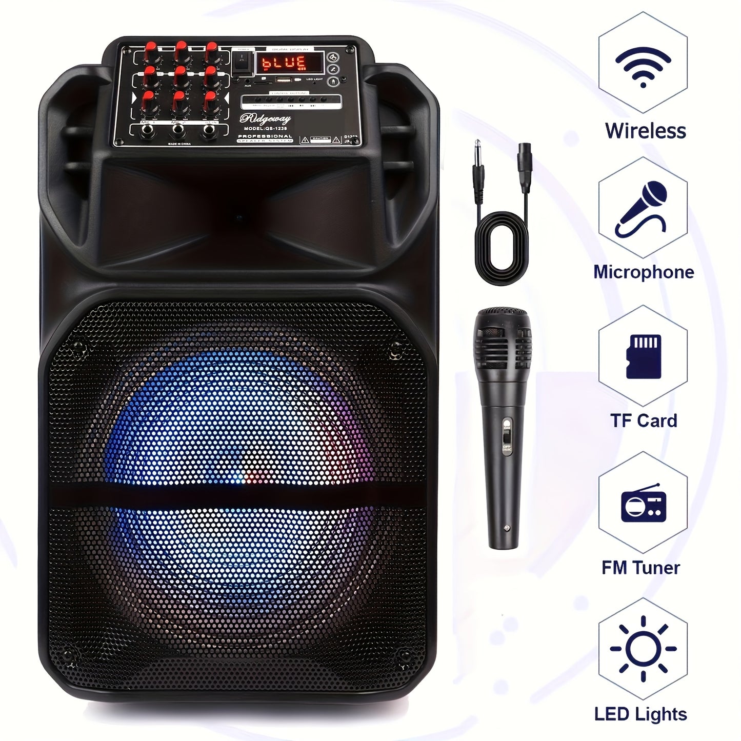 [Portable Wireless Speaker] 5000W Portable Wireless Speaker With 12" Subwoofer Deep Bass PA System, Outdoor/Indoor Big Support FM Radio TF Card LED Lights MP3 Player Party For Holiday Home Camping Event
