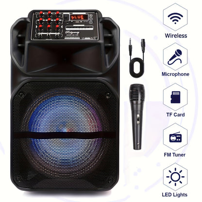 [Portable Wireless Speaker] 5000W Portable Wireless Speaker With 12" Subwoofer Deep Bass PA System, Outdoor/Indoor Big Support FM Radio TF Card LED Lights MP3 Player Party For Holiday Home Camping Event