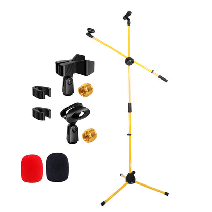 5 Core Microphone Stand Floor 2 Mic Clips Universal Height Adjustable 63" Dual Tripod Mic Stands w Telescoping Boom Arm Foldable Portable