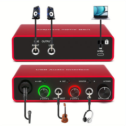 24Bit/192Khz USB Audio Interface Solo with 48V Phantom Power Works with Most Daws And Recording Software, USB Audio Interface Perfect for The Musicians, Vocalist, Podcaster, Plug And Play